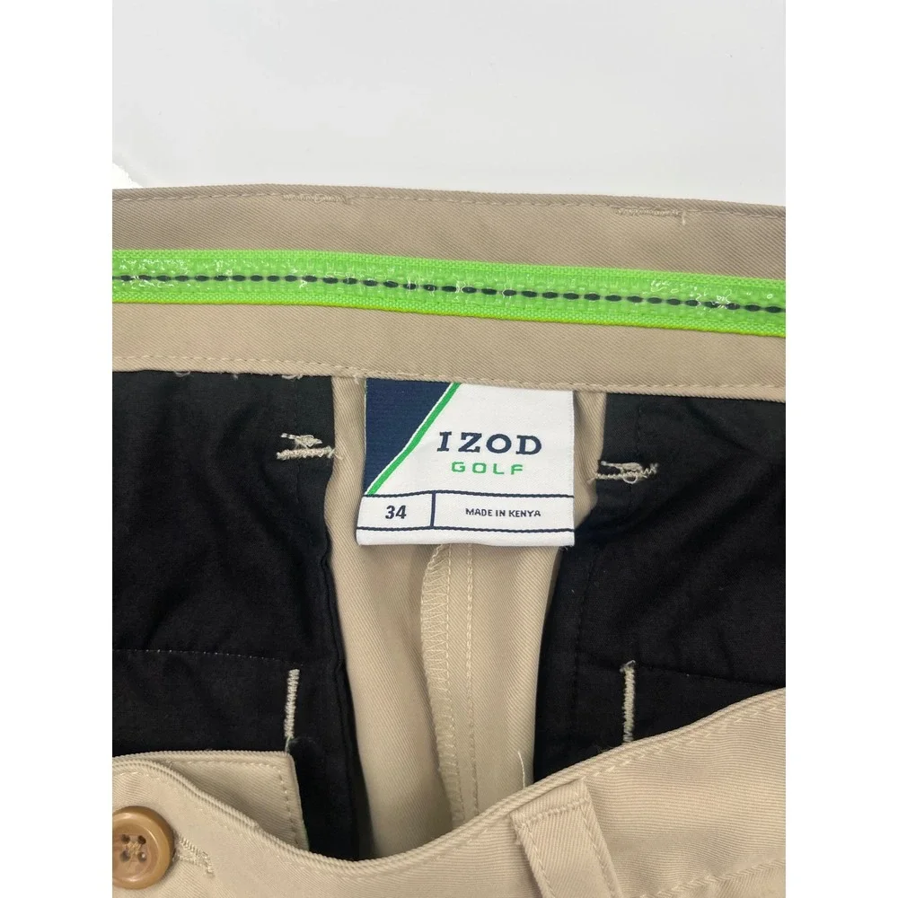 Izod‎ Golf Mens Tan Khaki Flat Front Performance Shorts Size 34